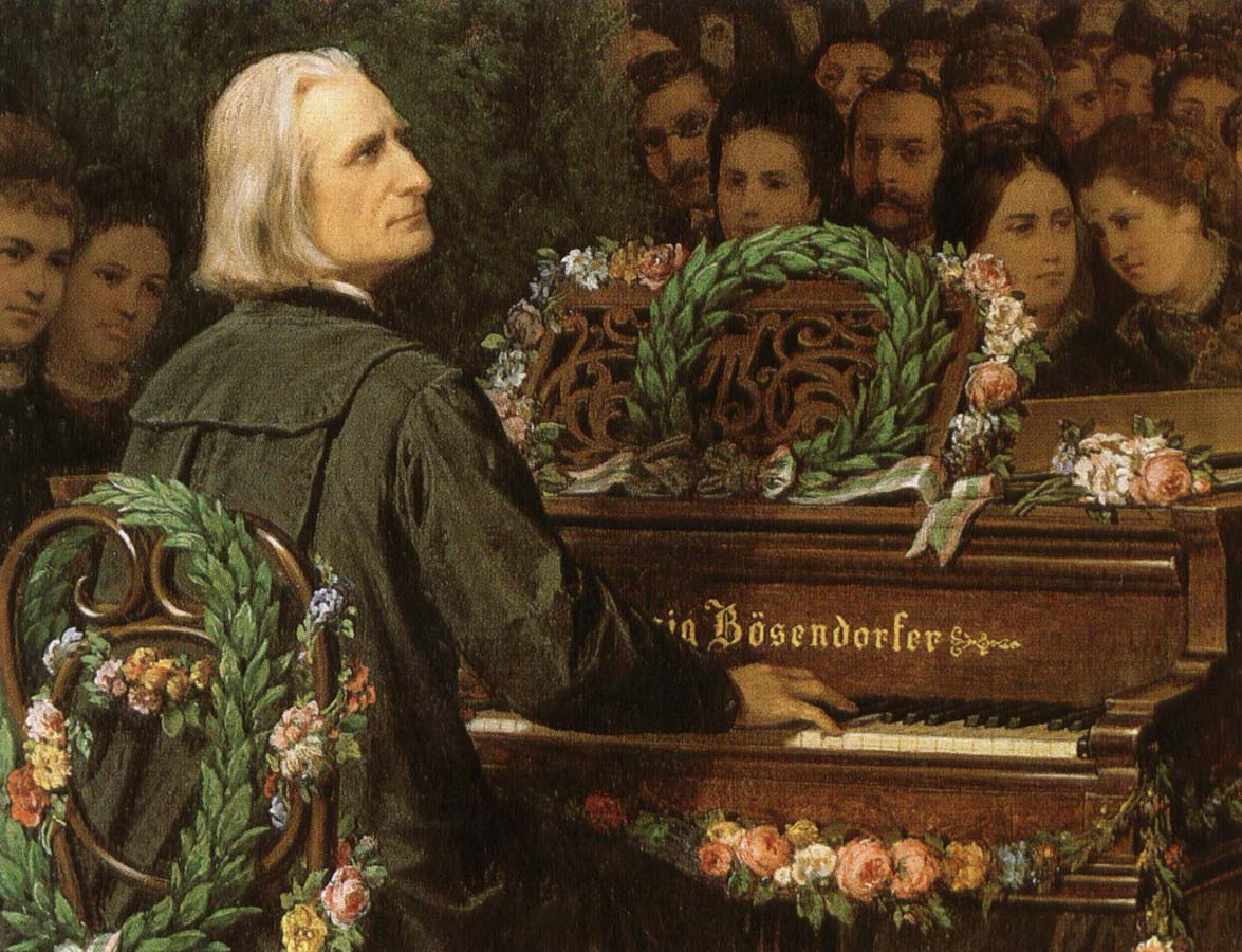 franz liszt playing a piano built by ludwig bose.